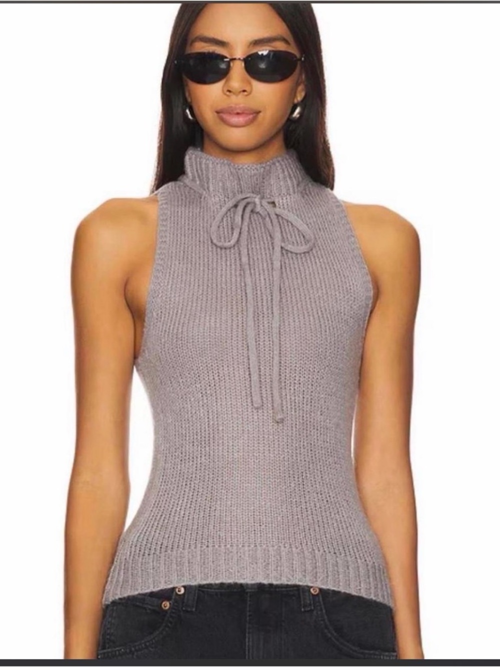 REVOLVE Sleeveless Turtleneck Knit Top - Light Gray